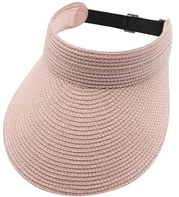 YAMEIZE Sommarhatt med brätte med brett brätte - för kvinnor UPF 50+ Andningsbart UV400-skydd med visir hatt för resor utomhus, Rosenröd, one size