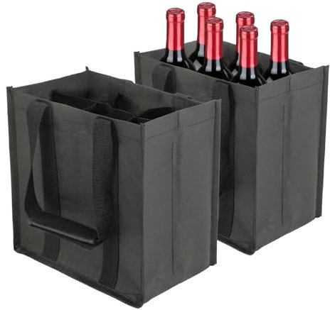Windfromort 2 portabottiglie 6 bottiglie – Borsa pieghevole per bottiglie con divisori – Cestino resistente agli strappi per bottiglie d'acqua, vino e birra (nero)