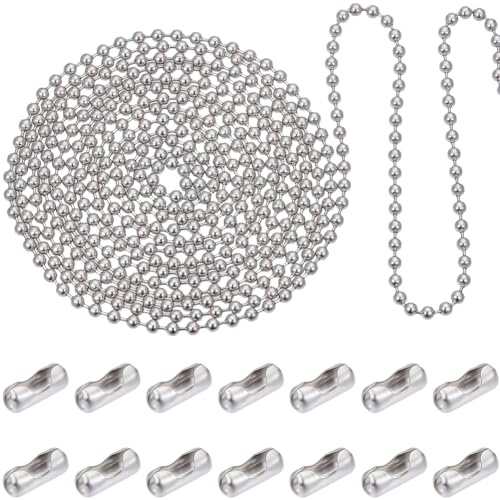 Beebeecraft 16.4 Fuß/5 m Perlenkugel Zugkettenverlängerung Rollo 304 Edelstahl Perlenkettenverlängerung 20 passenden Verbindern Für Vertikalen Ersatz von Fensterjalousien (4.5mm Silber)