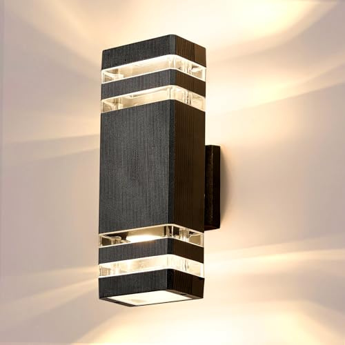 Warmiehomy Outdoor Wall Lights Mains Powered, IP67 Waterproof Up Down Outside Lights, Modern LED GU10 External Lighting Exterior Wall Lamp for Front Door, Porch, Garage, 29cm