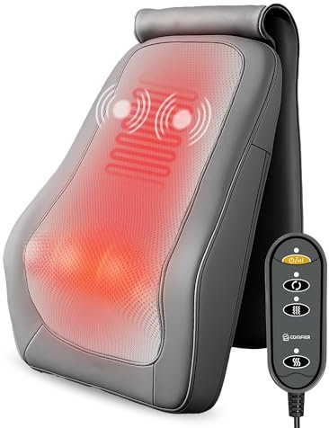 COMFIER Shiatsu - Massaggiatore cervicale con calore e vibrazione, massaggiatore per schiena 3D per alleviare il dolore, uso in casa, colore: Grigio