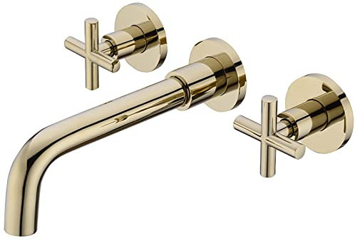 Miscelatore per lavabo in Ottone con Doppia Maniglia a Croce, Montaggio a Parete, per Bagno, Acqua Calda e Fredda Regolabile, lavabo, Titanio, lavabo da appoggio