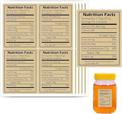 Honey Nutrition Facts Labels - Self-Adhesive Canning Labels for Homemade Honey Jars and Containers - Calories and Health Benefits - 200 Pcs