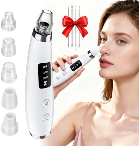 Aspiratore Punti Neri, Pulitore dei Pori Professionale con 3 modalità e 5 Testine Intercambiabili, Elettrico Comedone per Pelle Sensibile Pulizia Viso e Rimozione di Comedoni, Brufoli e Grasso