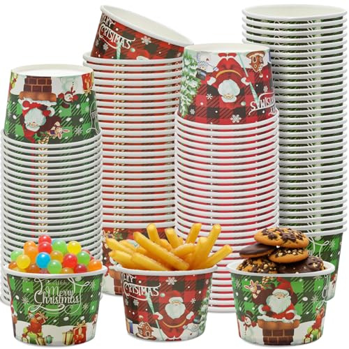 Hegbolke 50 Pcs Christmas Snack Bowls Christmas Treat Snack Cups 9 oz Ice Cream Cups Red and Black Plaid Snack Paper Cups for Holiday Treat Dessert Cakes Candy Xmas Party