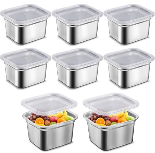 OJMHD 8 Stück Edelstahl Frischhaltedosen mit Deckel, Wiederverwendbare Snackboxen Set, Auslaufsichere Meal Prep Behälter für Küche, Kühlschrank, Restaurant, Buffet & Unterwegs,17 x 15 x 10 cm