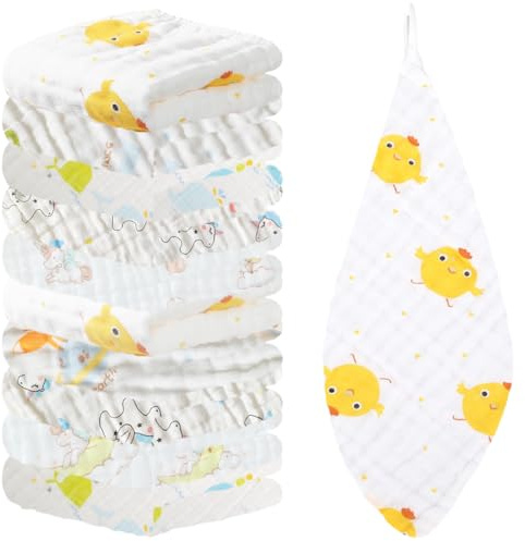 10 stycken muslin babytvättlappar nyfödda, tvättlappar baby nyfödda muslindukar, mjuka handdukar set, återanvändbara babytvättlappar för flickor och pojkar baby, slumpmässig stil, 25 x 50 cm