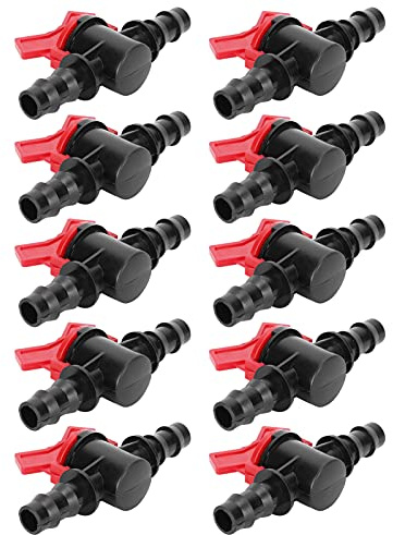 HERCHR Lot de 10 raccords d'irrigation pour Tuyau 1/2 avec vanne cannelée en Ligne, connecteur d'irrigation de Jardin pour systèmes d'arrosage Goutte à Goutte de 1/2