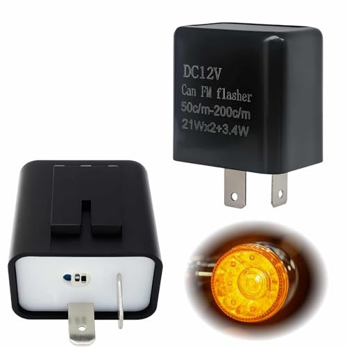 2 Stück 12V LED Blinker Relais für Motorrad, Elektronische LED-Blinker mit Verstellbarem Getriebe, Schwarzes Flammhemmendes Gehäuse, SRLWMYI Sperrdiode, E Geprüft