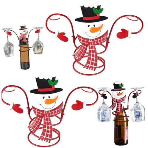Wine Glass Holder 2Pcs Christmas Snowman Wine Rack Metal Holds 1 Bottle 2 Glasses Decor for Christmas Party Home- Holder