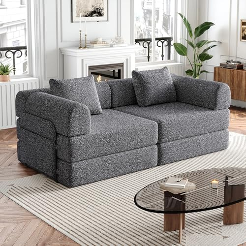 A ALFRESCOOL Modulares Sofa, Schlafsofa mit Schlaffunktion, Cloud Sofa, Boneless Couch mit Staufach der Armlehne und Mehreren, Verschiedene DIY-Kombinationen, für Wohnzimmer (Grau)