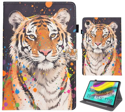 Bemoloon PU Leather Tab Case for Samsung Galaxy Tab S5e 2019 10.5 SM-T720/T725 Vibrant Colors & Stylish Patterns, Cover Protection, Stand, Scratch-Resistant, Auto Wake/Sleep, Colored Tiger