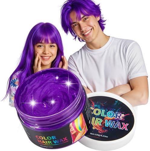 Temporary Purple Color Hair Wax, Washable Hair Dye, DIY Instant Violet Hair Spray for Men Women Youth Kids Girls Boys Teens, for Cosplay Halloween Party Birthday Children's Day, 20g /4.23 Oz (Purple)