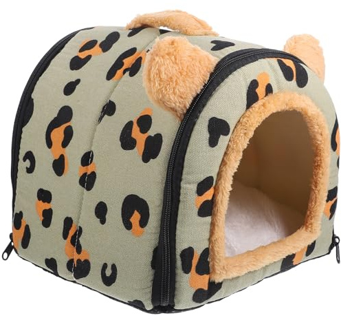 Abaodam Cachette pour Hamster XS en Tissu Pelucheux Vert Léopard Nid Doux pour Cobaye et Lapin Maison Chauffante pour Petits Animaux en Hiver Refuge Confortable et Portable