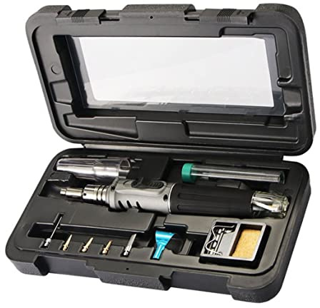 Fer à souder à gaz allumage automatique, kit de fer souder, kit de soudage 10 en 1, allumage automatique, portable, en forme stylo, gris, soudage