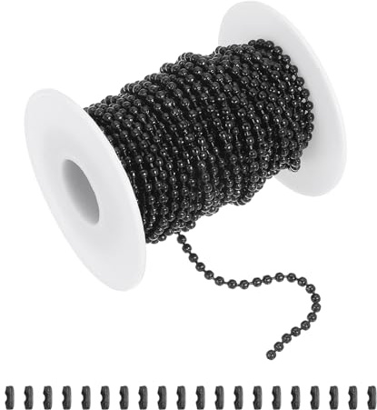 sourcing map Kugelkette aus Edelstahl, Kugelkette mit 20 Verbindungsstücken zum Aufhängen, Ornament, Hundemarken, Schlüsselanhänger, Weihnachtsdekoration (schwarz, 2,4 mm Außendurchmesser), 10 m