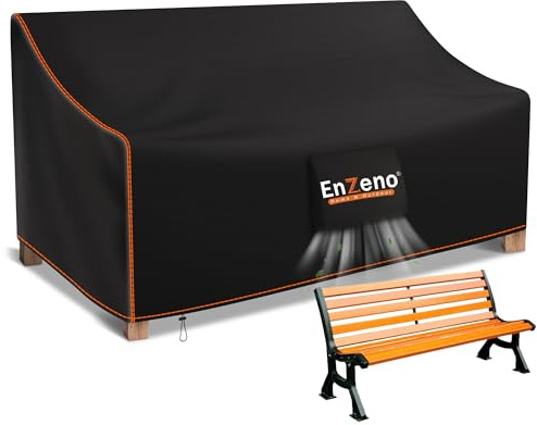 Enzeno Garden Bench Covers Waterproof 4 Seater Garden Furniture Covers | Air Vents,Windproof Drawstring,210D Oxford Fabric,Anti-UV Outdoor Bench Cover Patio Loveseat Cover 193x66x89/63cm