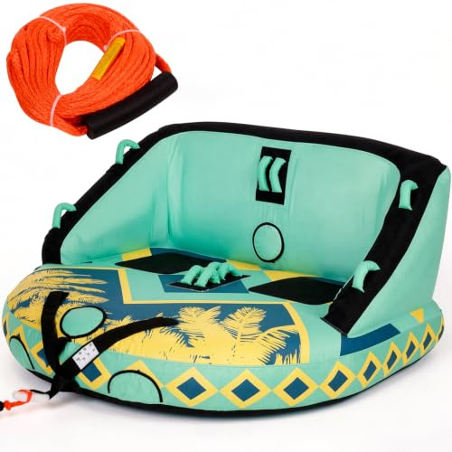 SMOOL 1-3 Personen Aufblasbar Schleppreifen mit Seil | Wassersport Towable Tube, Nylon PVC Sofa-Design, vorne & hinten Zugpunkte, leicht transportieren, geeignet für See Ozean