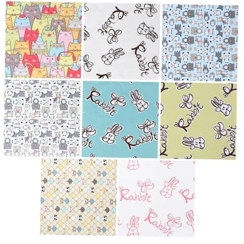 INOOMP 8 Stück Baumwollstoff Patchwork Stoffpaket mit Cartoon Tierdruck für Selbstgemacht Handwerk und Nähen Leicht Zuschneidbar Zufälliger Stil