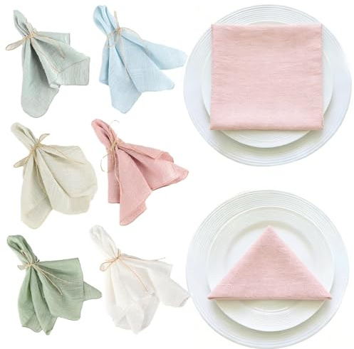 Cloth Napkins, Cotton Napkins and Linen Napkins Set of Eight, Hemmed Edge Design in Assorted Colours, Fabric Napkins for Dining and Table Settings, 32 X 32 Cm Dimensions