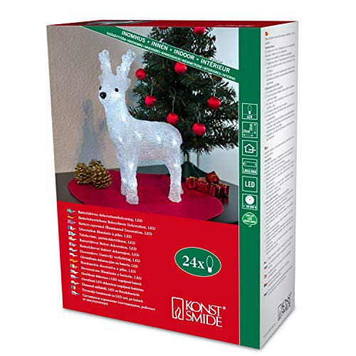 Weihnachtsdeko „Rentier“, aus Acryl, mit Batterie und 24 LEDs, 32 cm hoch, 6158-203