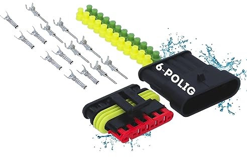 Kalitec KALI-1006 AMP Superseal Set 6 pôles I Connecteur automobile 1,50 mm² I étanche IP67 I Connecteur rapide résistant à l'huile en polyamide renforcé de fibres de verre pour voiture, moto