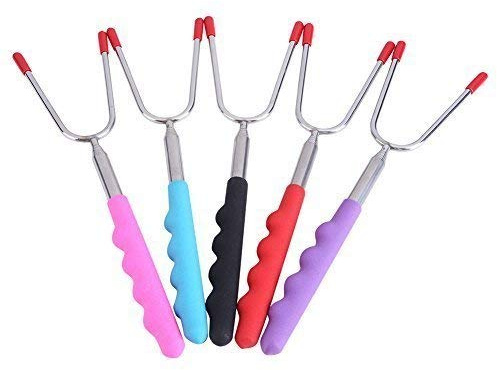 Fdit 5 stücke Rösten Sticks Set Langen Griff Lagerfeuer Rösten Sticks für Grill Toasten Abendessen Obst Dessert Tragbare Besteck