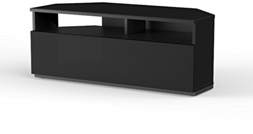 RO&CO Sonorous TRD100 BLK | Meuble TV d’Angle Noir 100 cm | Meuble Télévision d’Angle pour Salon Moderne | Porte Rabattable Noire avec Rangement Caché | Supporte Jusqu’à 40 kg.