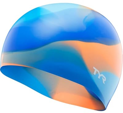 TYR Youth Wrinkle Free Silicone Swim Cap for Drag Reduction and Hair Protection, Blue/Orange