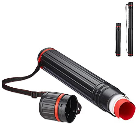 Relaxdays Teleskop Posterrolle, bis Größe A0, verstellbarer Tragegurt, Schraubdeckel, 64 - 107 cm, Kunststoff, schwarz