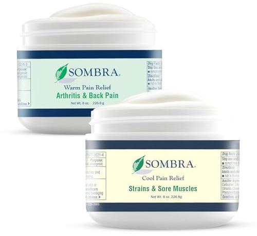 Sombra Warm & Cool Pain Relief Gel, Warm Relief for Arthritis and Chronic Pain Pre-Workout Muscle Rub, Cold for Swelling, Soreness, Post-Workout, Free of Artificial Fragrances, 8oz Per Jar