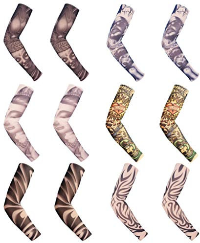 LaoZan Tattoo Ärmel 12 Pcs Set Temporäre Tattoos Arm Tätowierung Armstrümpfe Tattoo Strumpf Arm für Karneval Fasching Party (Stil 5,Asia L)