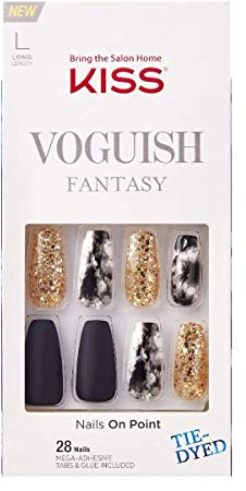 KISS Voguish Fantasy Ready-to-Wear Press-on Gel Nägel Style New York Lange Länge Gel Nail Kit mit 24 Klebestreifen, Gel Nail Glue, Maniküre-Stick, Mini-Feile und 28 Künstliche Nägel