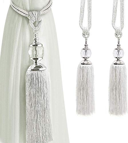 Vorhang-Raffhalter, Kristall-Vorhanghalter, Haken, handgefertigt, Vorhang-Raffhalter, Quaste, Kugel, Vorhang-Raffhalter, Heimdekoration, 2 Stück, Beige/Weiß