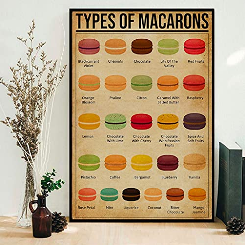 HOUVSSEN Metal Sign Macaron Baking Poster Types, Biscuit Art Types, Baking Knowledge Kitchen Posters Halloween Poster Decoration 12x16inch