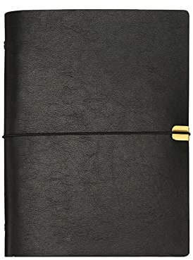B5 Leder Notizbuch, 26,8 x 20,5 cm, 200 Seiten nachfüllbar Vintage Reisetagebuch Notizblock Tagebuch, mit Liniengummiband, Geschenk zum Geburtstag Jahrestag Damen Herren Pad Notes Persönlich (Schwarz)