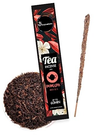 Samsara Incenso a Base di Tè Artigianale in foglie 100% Organico, rituale Cerimonia del Tè - 5 stick extra large 60 minuti ciascuno - Profumo Delicato e Persistente (HONGCHA)