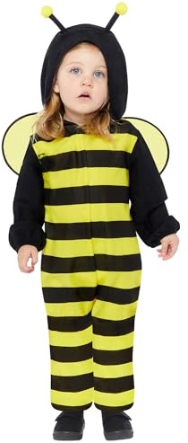 Amscan 9919073 - Unisex Fleece Bee Onesie Babies Hooded Romper with Headpiece Fancy Dress Costume Size: 3-6m