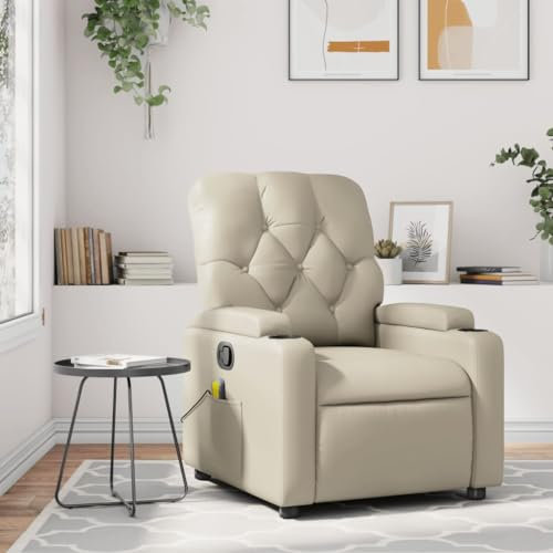 Gecheer Massagesessel, Relaxsessel, Sessel Verstellbar, Fernsehsessel mit Liegefunktion, Liegesessel Ohrensessel Polstersessel, Creme Kunstleder