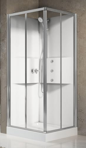 Novellini Media 2.0 A Idromassaggio 90x90 cm Cabina Doccia Multifunzione Apertura Ante Scorrevoli Montaggio Angolo Destro Sinistro Miscelatore Meccanico Vetro Trasparente Profilo Silver Altezza 210cm