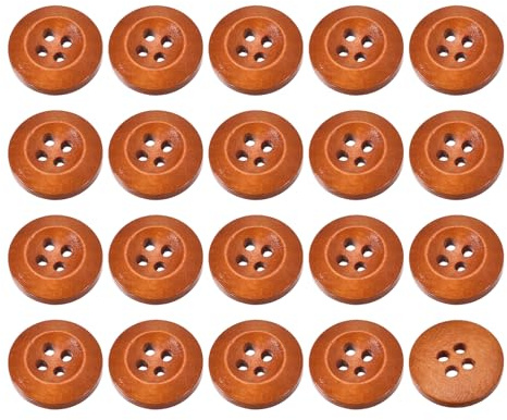 QUARKZMAN 50Pcs Boutons en Bois, 20mm (13/16) Bouton Rond en Bois à 4 Trous pour Couture, Loisirs Créatifs, Vêtements, Marron