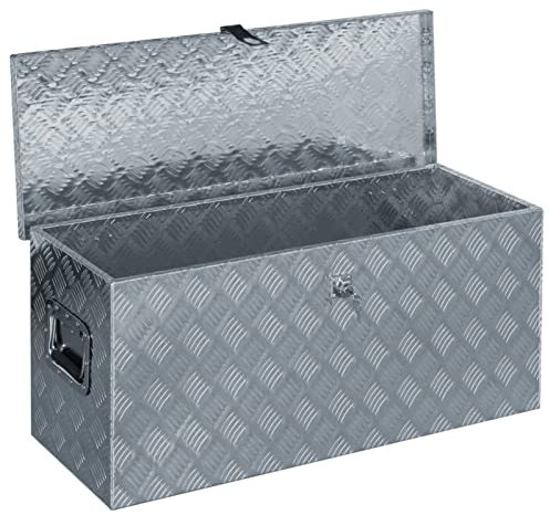 Ailgely Aluminiumbox Werkzeugkasten Aluminiumkiste Deichselbox Aluminium, Anhängerbox mit Schloss und Schlüssel, stabil und wasserdicht 90,5×35×40 cm Silbern