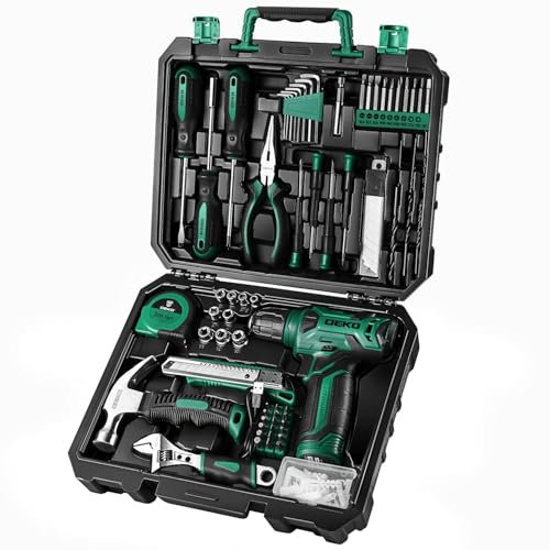 DEKO Cassetta Attrezzi Completa con Trapano Avvitatore Batteria 8V, 126 Pezzi Valigetta con Set Completo di Punte (Verde)