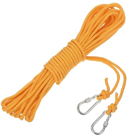 sourcing map Corda di ancoraggio cava intrecciata in polipropilene con gancio, 1/4 di pollice 15,2 m, in nylon, corda di ancoraggio per barca, per piscina, piscina, barca, colore giallo