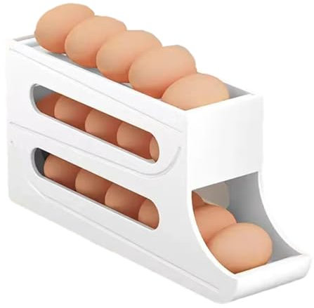 Egg Holder Storage | 3-Tier Auto Rolling Egg Dispenser | Space Saving Fridge Egg Organizer | Egg Dispenser Fridge Roll Down | Kitchen Egg Rack Holder Storage 16 Egg for Fridge, Countertop