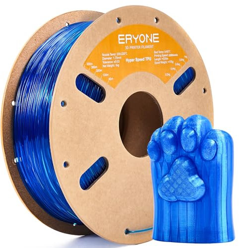 ERYONE High Speed Filament TPU 1.75mm +/- 0.03mm,3D-Drucker-Filament,Rapid TPU 95A Filament 30-300mm/s,Hyper Speed TPU passend für die meisten FDM-Drucker,1kg(2.2LBS)/Spule,Transparentes Blau