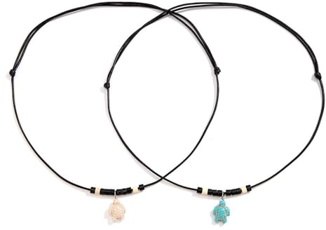 Epinki Edelstahl Kette Männer, Partnerketten Kugel Bead Anhänger Schildkröten, PU Leder Kordelkette Schwarz, 80CM