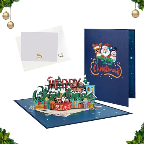 OUOQI 3D Weihnachtsgrußkarte, Pop Up Weihnachtskarte 3D, Weihnachtspostkarte, Weihnachten Geschenkkarte, Weihnachtskarte für Weihnachtsgrüße