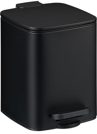 Relaxdays Kosmetikeimer, 6 Liter, Absenkautomatik, entnehmbarer Inneneimer, Metall, Bad Mülleimer mit Deckel, schwarz