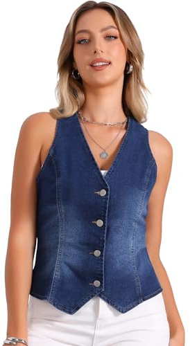 Allegra K Gilet Jeans Donna Scollo V Bottoni Senza Maniche